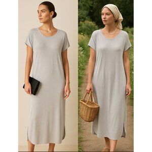 Double Zero Women Grey Modal Midi Dress Med Minimalist Cottagecore Balletcore